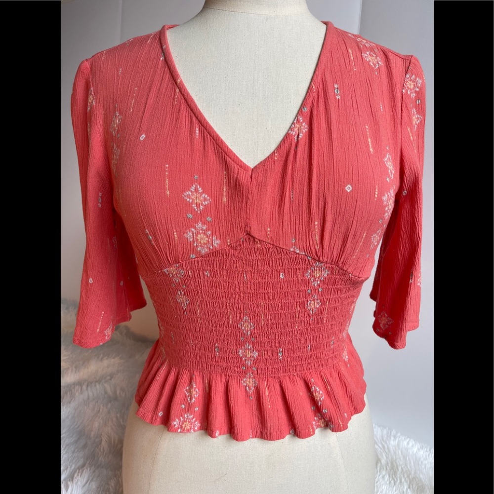 Mudd Pink Boho Short Sleeve Blouse Size Small